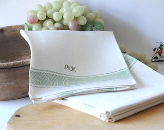 4 x Swedish Linen Tea Towels. Lovely Hand made Country Kitchen Towels. Antique Monogrammed