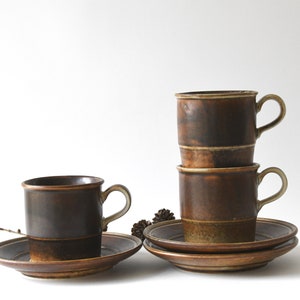 Porsgrund Norway Lava Teacups & Saucers: Mid-Century Modern Scandinavian Tea Set