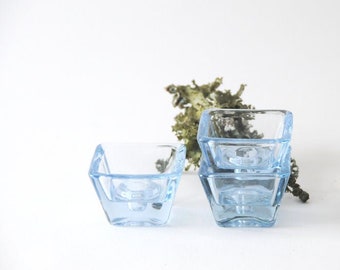 Candleholders by Per Lutken for Holmegaard. 3 Modernist 1960s Glass. Danish design. Scandinavian modern Aqua blue crystal