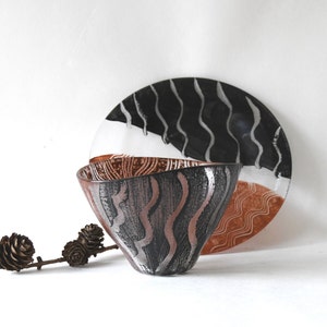 Kosta Boda Sweden. Tonga by Monica Backström. Bowl & Plate. Scandinavian modern collectible. Contemporary Art - Gift for Artsy Friend