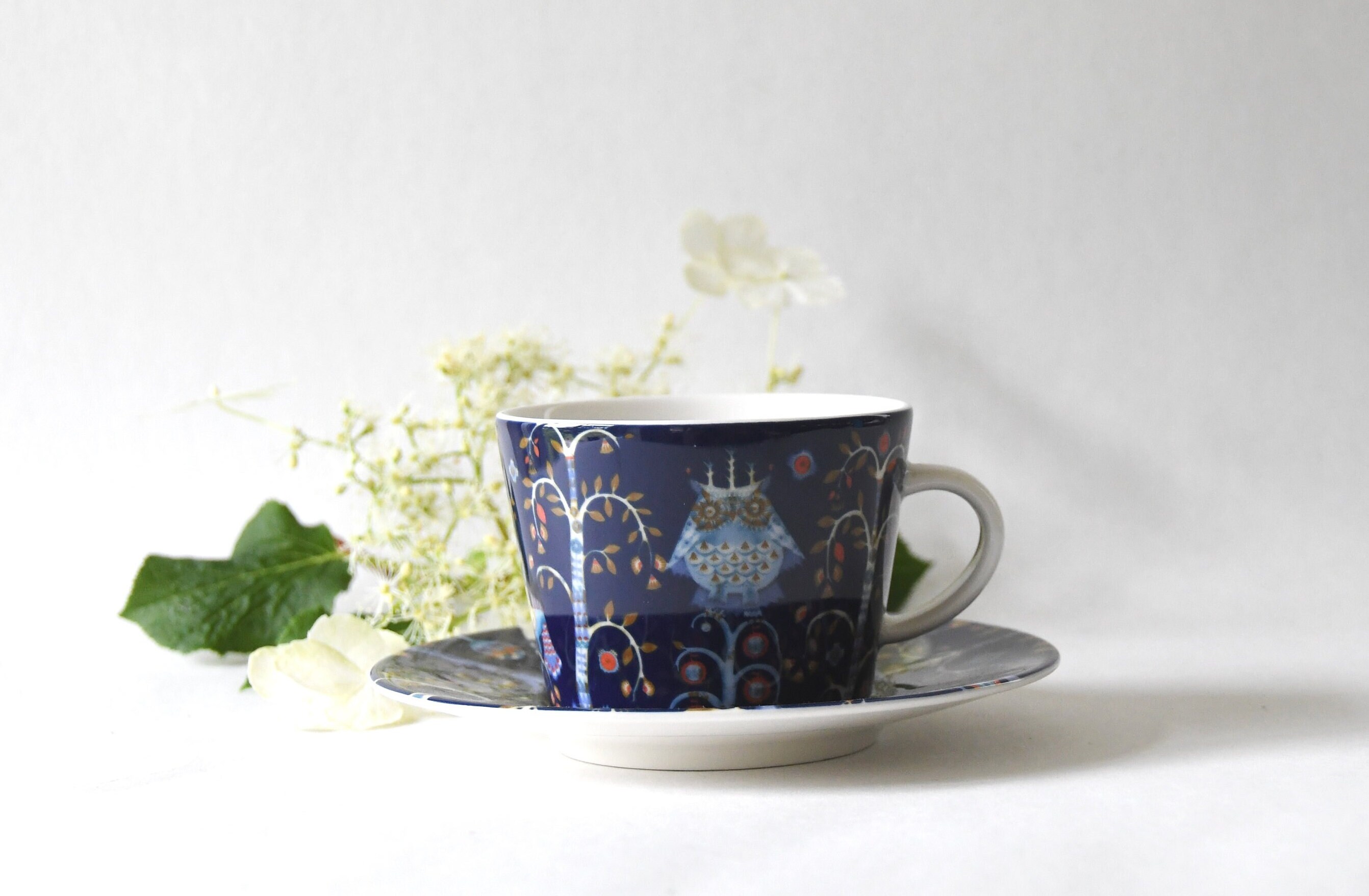 Marimekko Taika Blue. Teacup and Saucer With Magical Finnish