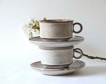 Two Scandinavian Tea sets. Danish Modern Stoneware set - Stogo. Pair Cups and saucers Design by Herluf Gottschalk-Olsen - Gift for Him