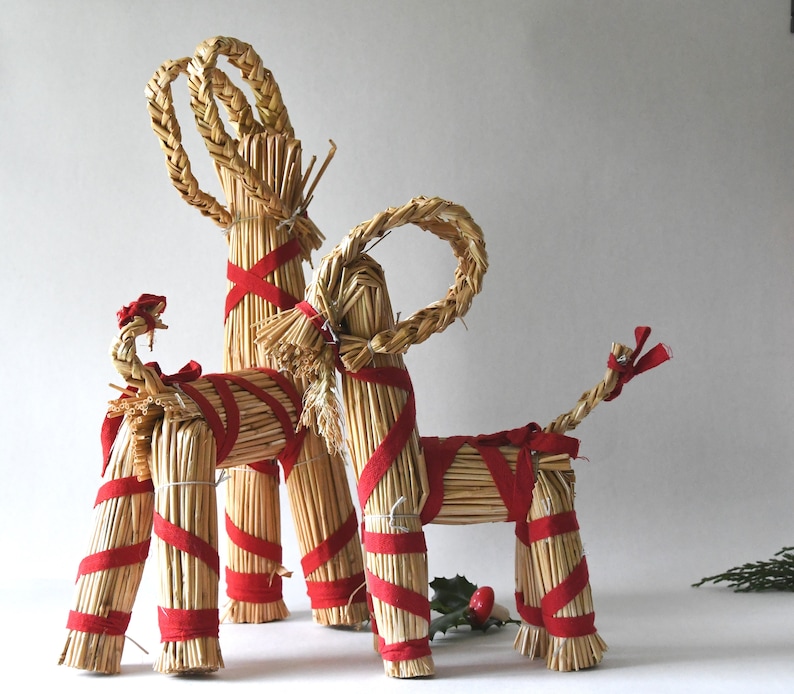 Two Straw Ornaments for Christmas. Charming Handmade Swedish Yule Goats