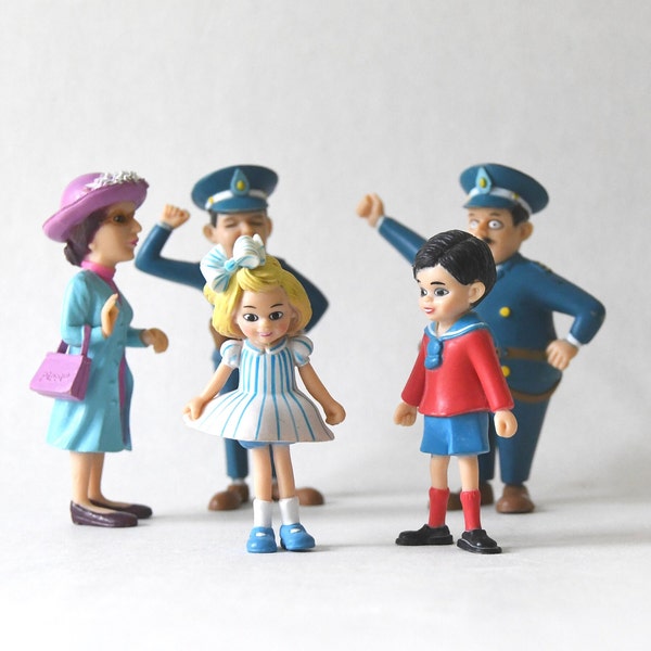 Pippi Langstrumpf von Astrid Lindgren. 5 Vintage Spielfiguren zum Sammeln. Schwedische Dekoration für's Kinderzimmer. Mid Century Modern - Sammlerstück