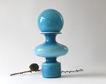 Holmegaard Denmark. Blue Palet / Carnaby Vase with Ball. Danish Design by Per Lutken. 1960s Collectible Art Glass. Scandinavian Designers