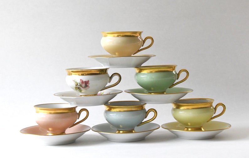 Antique Empress cup. Beautiful Pastel and Gold Demitasse cups, Kjøbenhavns Porcelains Maleri KPM image 1