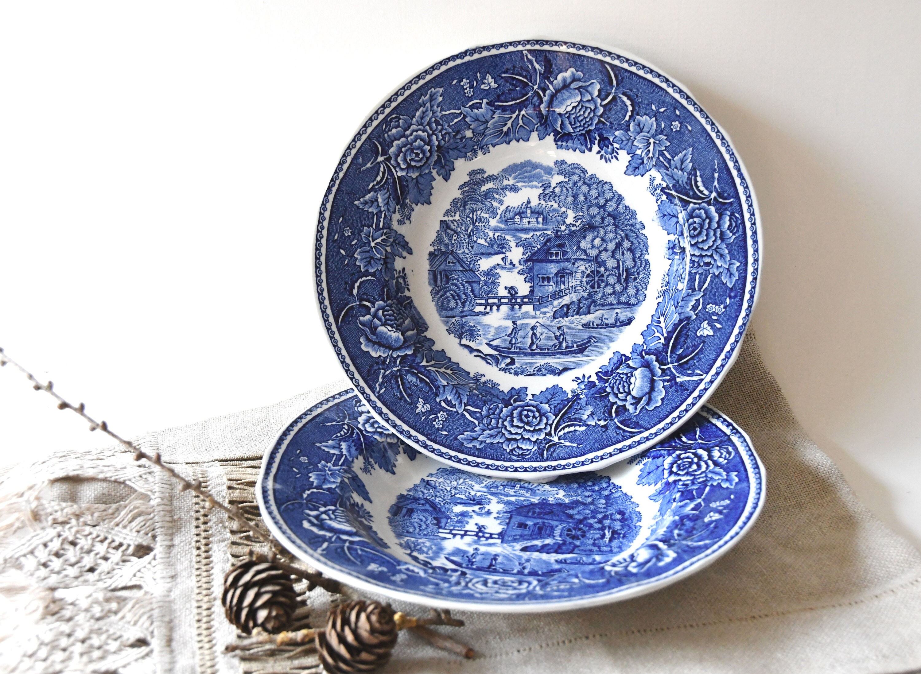 Arabia Finland. Two Soup / Cereal Bowls. Landscape Blue / Maisema