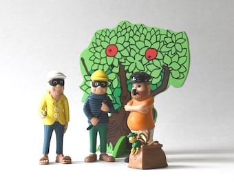 Pippi Calzaslargas de Astrid Lindgren. 5 figuritas de juguete vintage. Decoración sueca para habitación infantil.