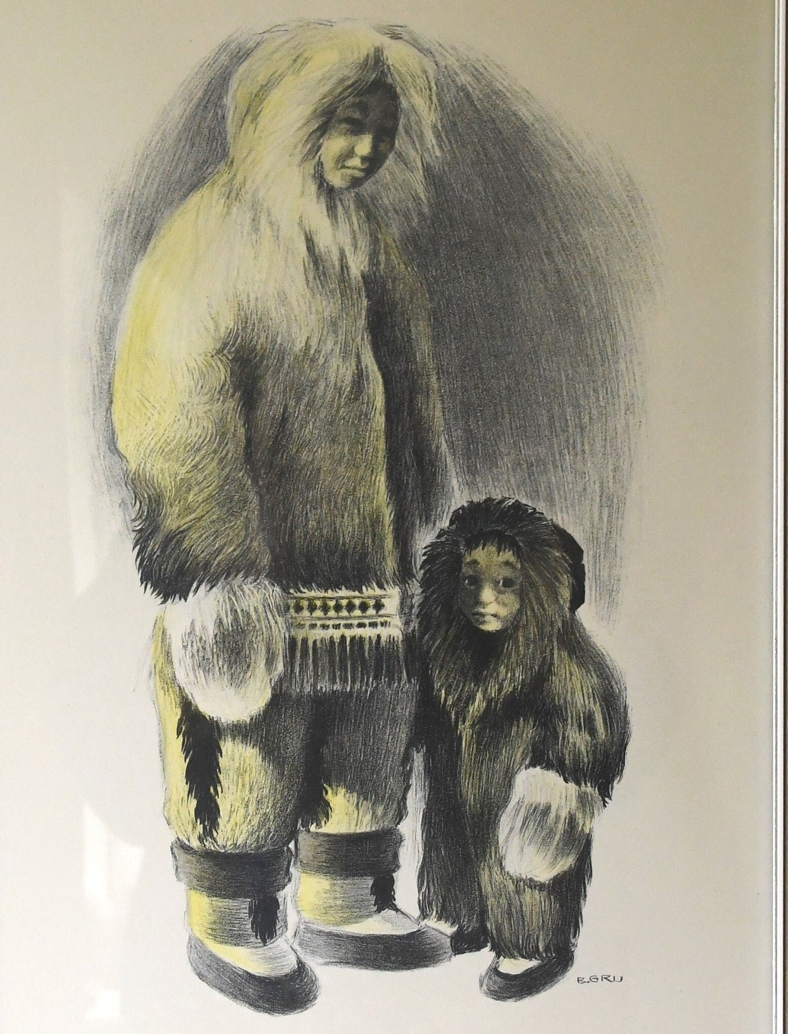 Inuit. Framed Lithograph Print by B. Gru. Greenland Motif. 1950s Art ...