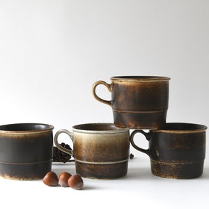 Porsgrund Norway. LAVA 4 stoneware Mugs. Eystein Sandnes. Mid Century Modern teacups. - Collectible Norwegian tableware