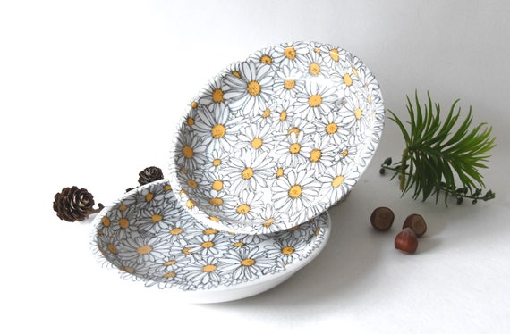 IKEA Plates. Two Deep Daisy Plates by Marguerite Walfridsson. Swedish  Vintage Tableware. Retro Soup Bowls 