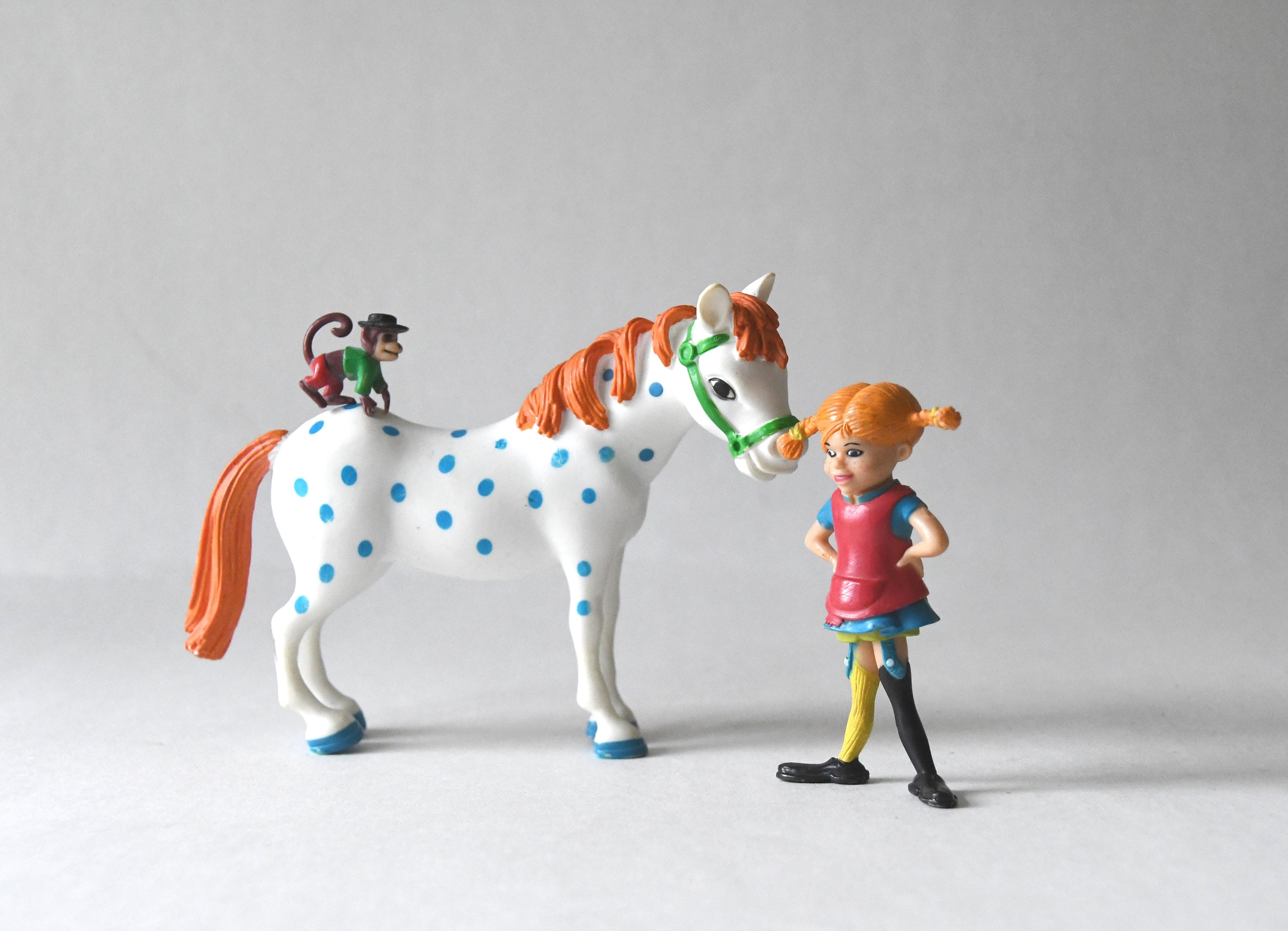 3 Vintage Toy Figures. Pippi Longstocking by Astrid Lindgren