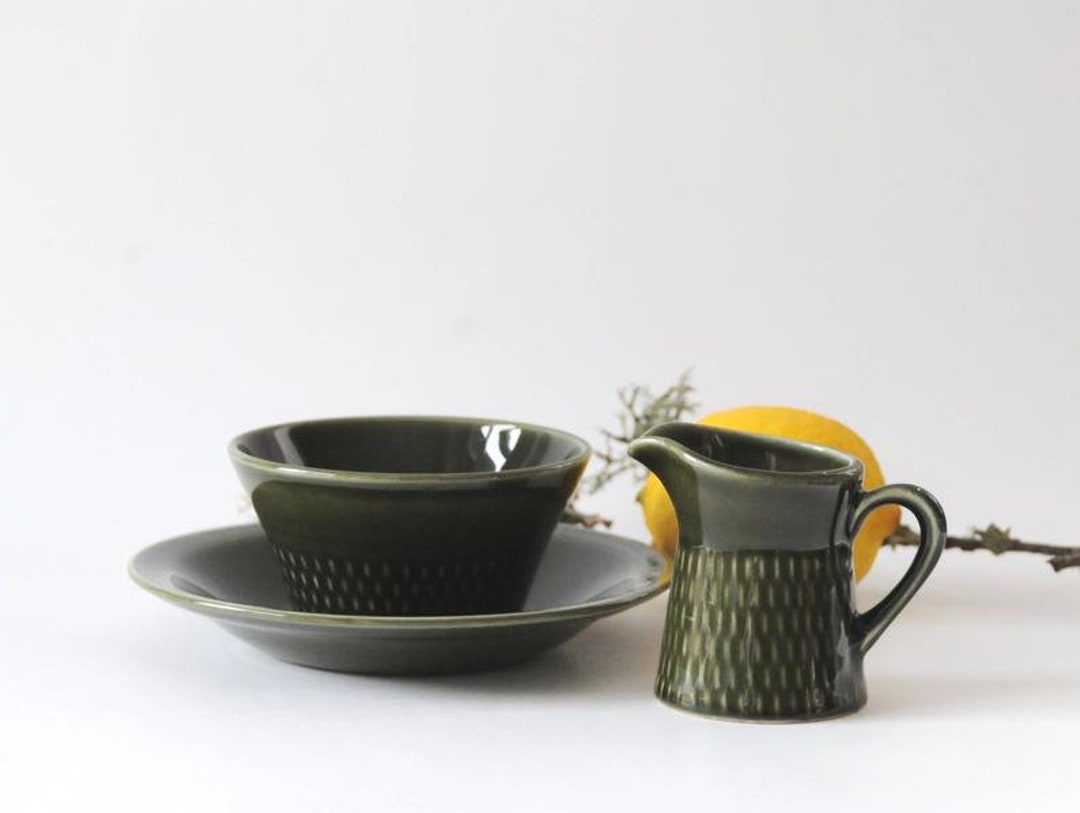 3 X Stavangerflint Norway, GRONETTE. Sugar Bowl, Creamer and Lemon