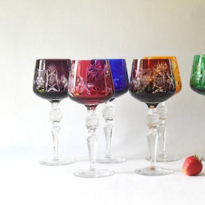 6 x Kristall Farbe Weinglas. Römer Rotweingläser. 240g/qm Handgeschliffenes Kristallglas. Boho Römer Kelche. Farbenfrohe Glaswaren
