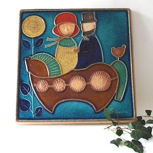 Wallhanging by Joseph Simon for Søholm Denmark. Danish Horse Wall Tile. Scandinavian Mid-century Modern Stoneware plaque