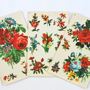 Wasserrutschen-Transfers. Vintage Roses Original-Folien. Dänemark 1940er Jahre. Schöne Farbillustrationen – kreatives Geschenk