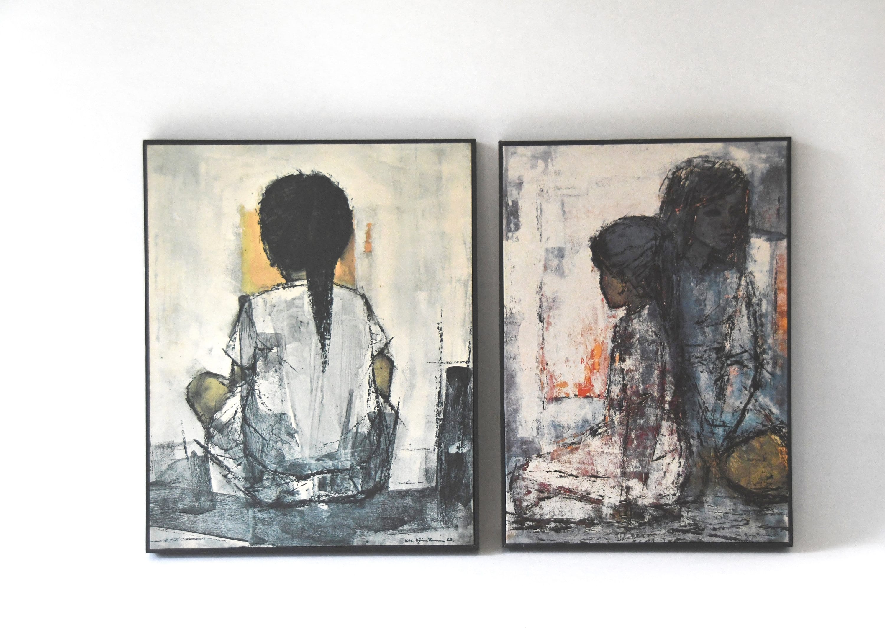 Contemporary Art 原画 Two Framed Art Prints by Bjorn Larsen, Minerva Denmark. Mid