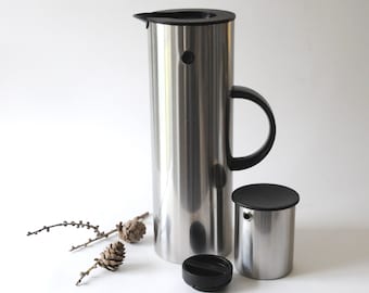 Stelton Cylinda line. Set of Two. Coffepot / Vacuum Jug and a Creamer by Erik Magnussen. Danish Design. EM77 Scandinavian Mid Century Modern