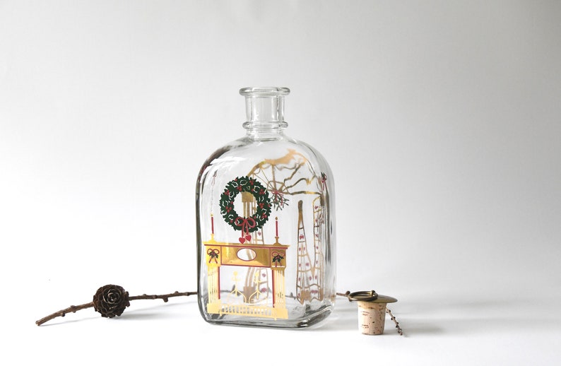 Holmegaard Christmas liquor glass bottle 1984. Design by Michael Bang and Jette Frölich. Scandinavian vintage collectible Christmas Decor image 2