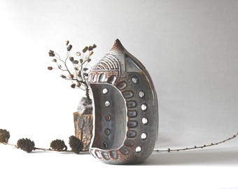 Kerzenlampe von Joseph Simon für Danish Søholm. Handgemachter durchbrochener Keramik Leuchtturm 1970er Jahre