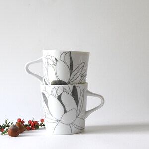 Rörstrand Sweden. Two Large Mugs. PIA Design by Pia Törnell. Lime green and grey White. In beautiful condition image 2