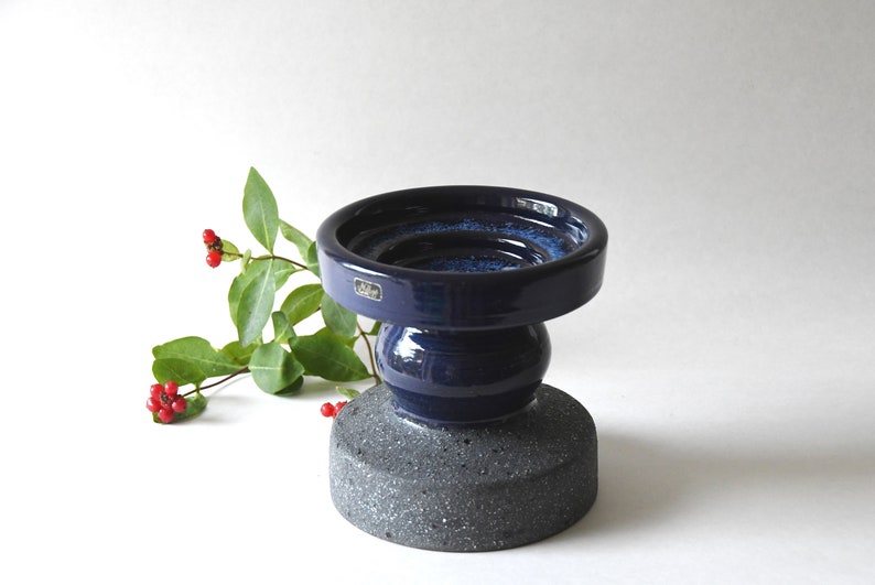 Nittsjö Pottery. Thomas Hellström Candle holder. 1970s Retro Blue Ceramic. Modernist Candlestick Swedish design. Rustic Mid century modern image 3