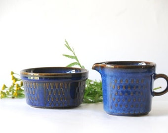 Søholm Sugar bowl and creamer by Maria Philippi. Blue GRANIT Soholm, Denmark. Mid-century Modern. Danish Northern Light