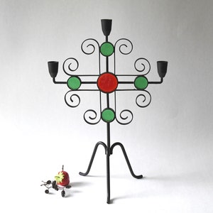 Gunnar Ander for Ystad Metall. Candelabra / Candleholder. Wrought Iron and Glass. Scandinavian Mid Century modern. Swedish modernist Decor