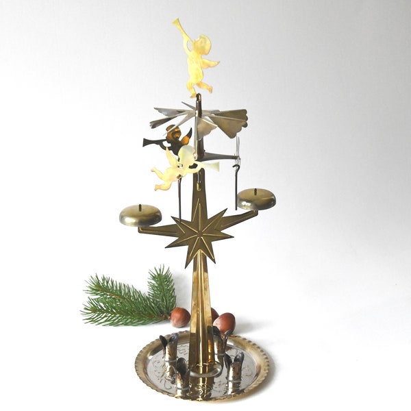 Carillon angelo in ottone vintage svedese. Angelo Chime Natale nordico. portacandele. Portacandele natalizio scandinavo