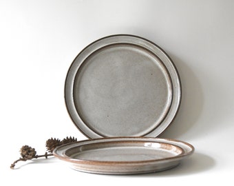 Scandinavian Modern stoneware. Two Dinner plates. STOGO Large Plates. Danish Design by Herluf Gottschalk-Olsen. 1960s