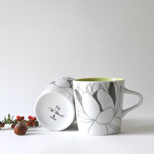 Rörstrand Sweden. Two Large Mugs. PIA Design by Pia Törnell. Lime green and grey White. In beautiful condition image 5