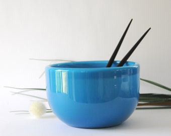 Holmegaard Denmark. Blue PALET / CARNABY Bowl by Michael Bang. Salad bowl with KRENIT servers. Danish Design. Collectible Scandinavian