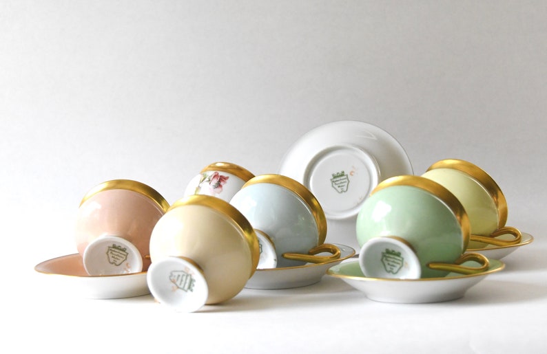 Antique Empress cup. Beautiful Pastel and Gold Demitasse cups, Kjøbenhavns Porcelains Maleri KPM image 5