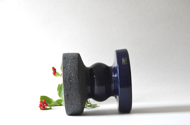 Nittsjö Pottery. Thomas Hellström Candle holder. 1970s Retro Blue Ceramic. Modernist Candlestick Swedish design. Rustic Mid century modern image 2