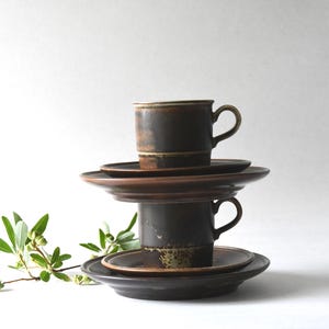 Porsgrund Norway. LAVA Cups, saucers and Plates x 2 by Eystein Sandnes. Mid Century Modern Trio Coffeesets. Scandinavian Collectible