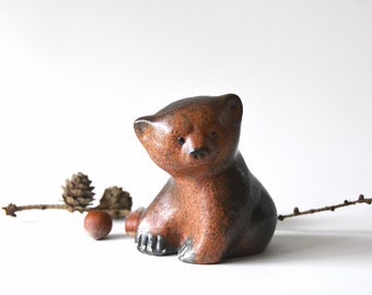 Thomas Hellstrom Nittsjö. Cup Bear figurine 1960s Art pottery. Swedish Modernist design. Mid century modern Stoneware