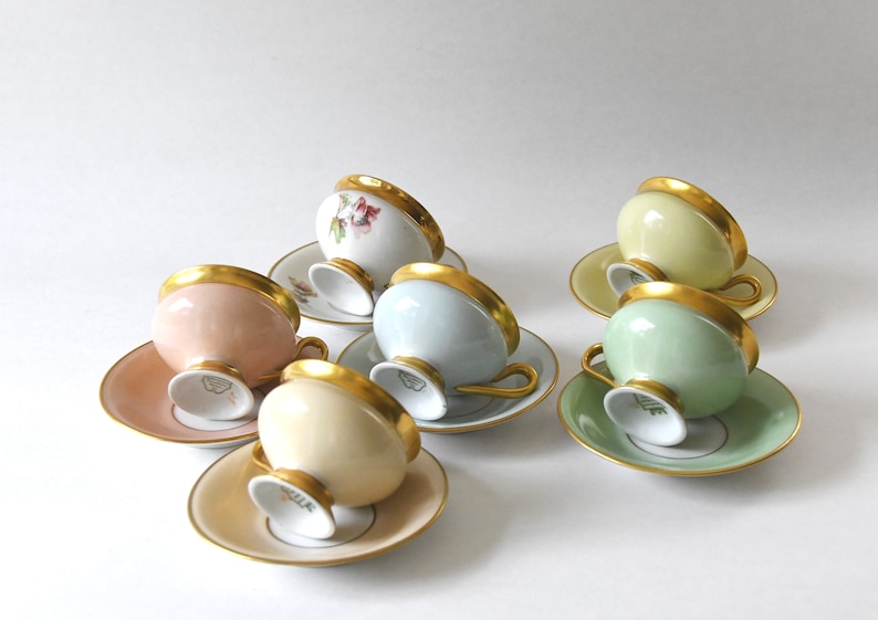 Antique Empress cup. Beautiful Pastel and Gold Demitasse cups, Kjøbenhavns Porcelains Maleri KPM image 4