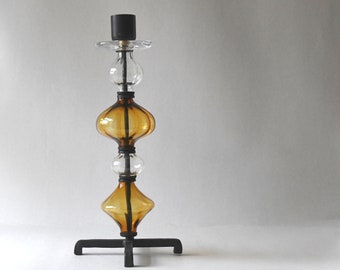 Bougeoir par Erik Höglund pour Boda, Suède, 1960s - Belle oeuvre d'art avec des sections en verre transparent/brun