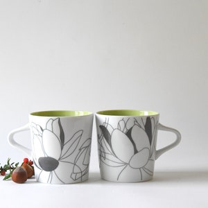 Rörstrand Sweden. Two Large Mugs. PIA Design by Pia Törnell. Lime green and grey White. In beautiful condition image 4