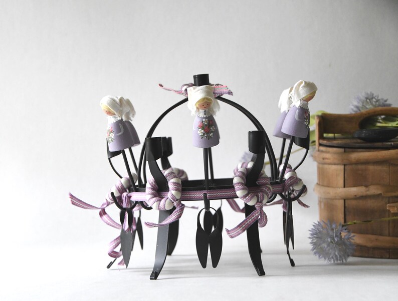 Traditional Midsummer Toarp Crown / Candleholder. Vintage Swedish candlestick holder. Handmade Folk Art image 2