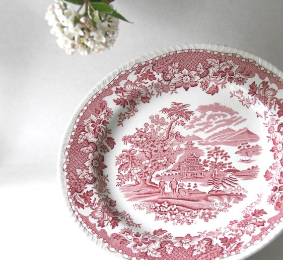 WOODS BURSLEM ENGRAND 食器セット Woods Burslem, Seaforth Pattern Plate. Pink Transferware. 10