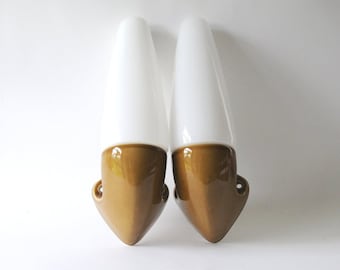 Sigvard Bernadotte for IFÖ. Bathroom Lamps from the warm Caramel Color Palette. Scandinavian mid century lighting