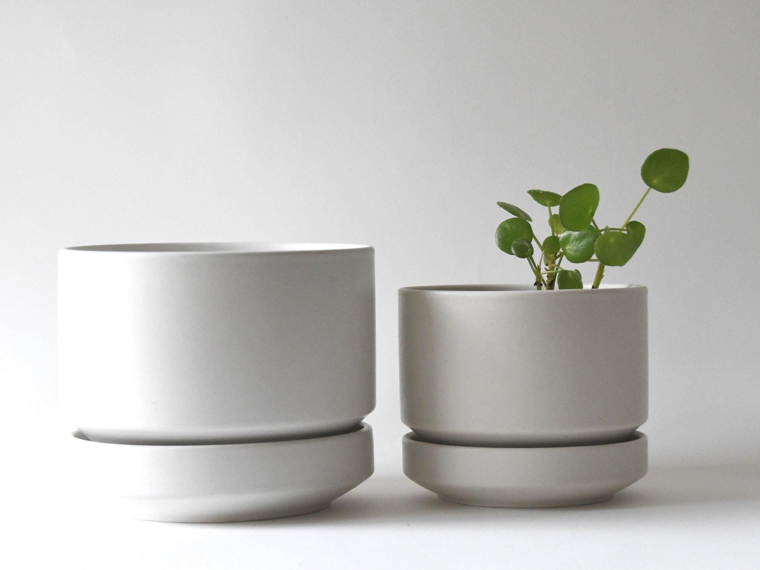Arabia Finland Planters by Richard Lindh. Pair White Modernist Two