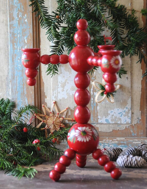 カポディモンテ　 ヘレンド　陶花　 Xmas キャンドルスタンド Swedish Christmas Candleholder. Traditional Nordic Xmas Wooden