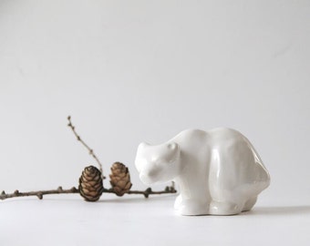 Polar Bear by Joseph Simon. Soholm Bear figurine. Arctic White Mid Century modern Pottery. Bornholm. Danish modern stoneware