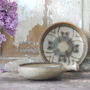 2 x Søholm Candleholder and Bowl ERIKA by Noomi Backhausen. Handmade Pottery. Danish Mid Century Modern Stoneware
