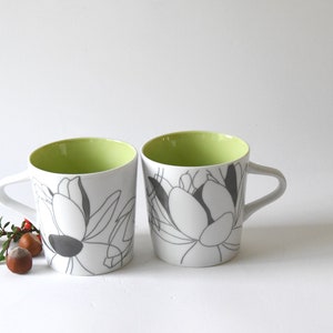 Rörstrand Sweden. Two Large Mugs. PIA Design by Pia Törnell. Lime green and grey White. In beautiful condition image 3