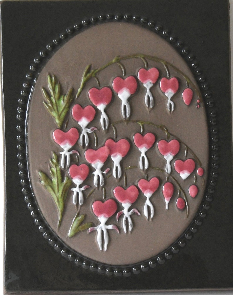 Swedish Modern wall hanging. Bleeding heart by Aimo for Jie Gantofta. Wall decor Sweden. Beautiful Dicentra spectabilis. Valentines Gift image 2