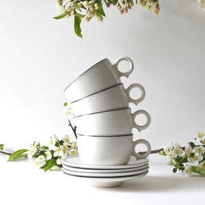 Stig Lindberg. 4 BIRKA Coffee cups and Saucers. Collectible Tableware. Scandinavian Mid century Modern - Mint