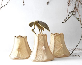 3 Petite lampshades. French Parisian Boudoir. 1950s Small Lamp Shades. Romantic shades with lightbulb clip